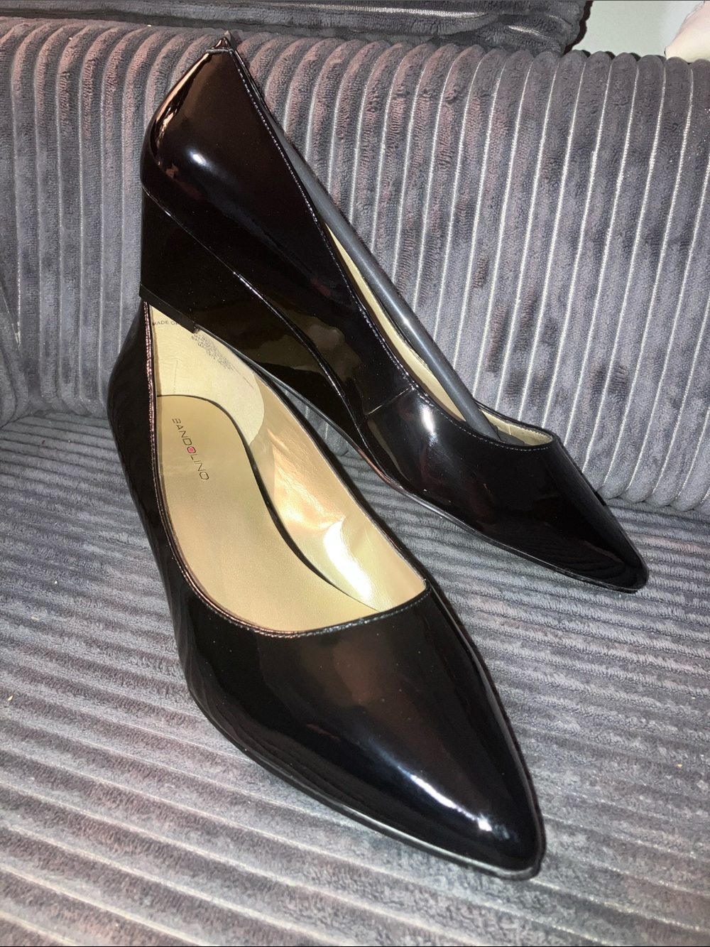 Bandolino Yara Black Patent Pointed Wedge Pumps
